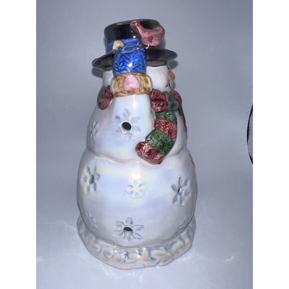 Ganz Iridescent Ceramic Snowman Tealight Candle Holder Cardinal Birdhouse 6 Inch - Picture 5 of 10